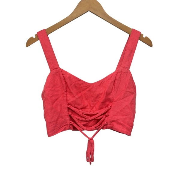 Abercrombie & Fitch Lace Up Linen Blend Crop Tank Top - Picture 1 of 9